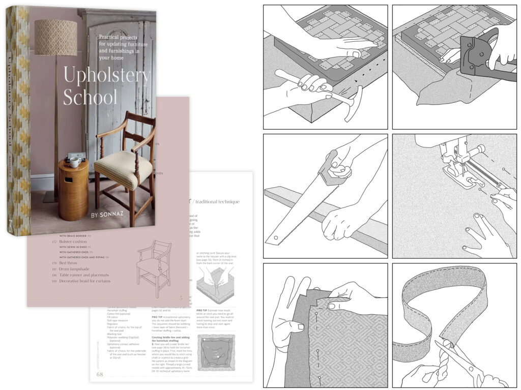 Sample illustrations from 'Upholstery School' published by Kyle Books