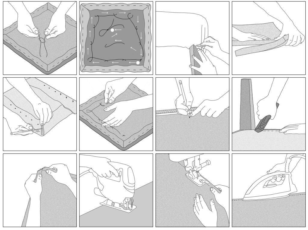 Sample illustrations from 'Upholstery School' published by Kyle Books